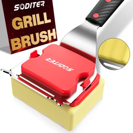 SODITER Grill Brush Bristle Free with Cleaner Scraper,Steam Grill Brush for Outdoor Grill,Replaceable Head Barbecue Grill Safe Cleaner Brush,Seamless-Fit Cast Iron/Stainless-Steel Grates(two brush heads).
